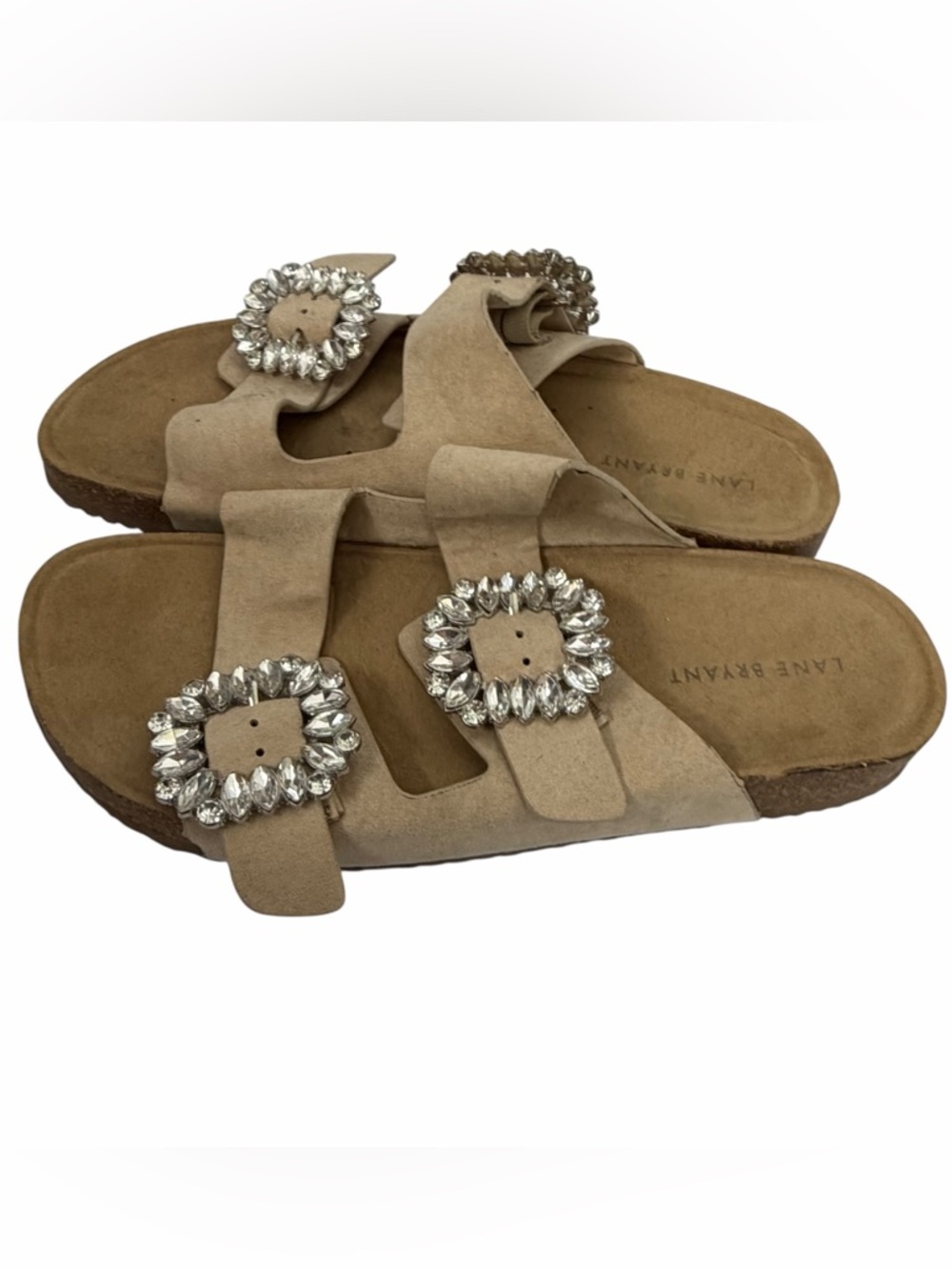 Lane Bryant Rhinestone Double Buckle Footbed Slide Sandals Size 8W